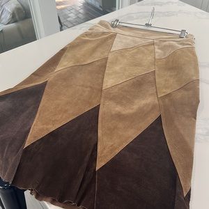 Vintage Patchwork Diamond Leather Skirt Uniform John Paul Richard Size 6